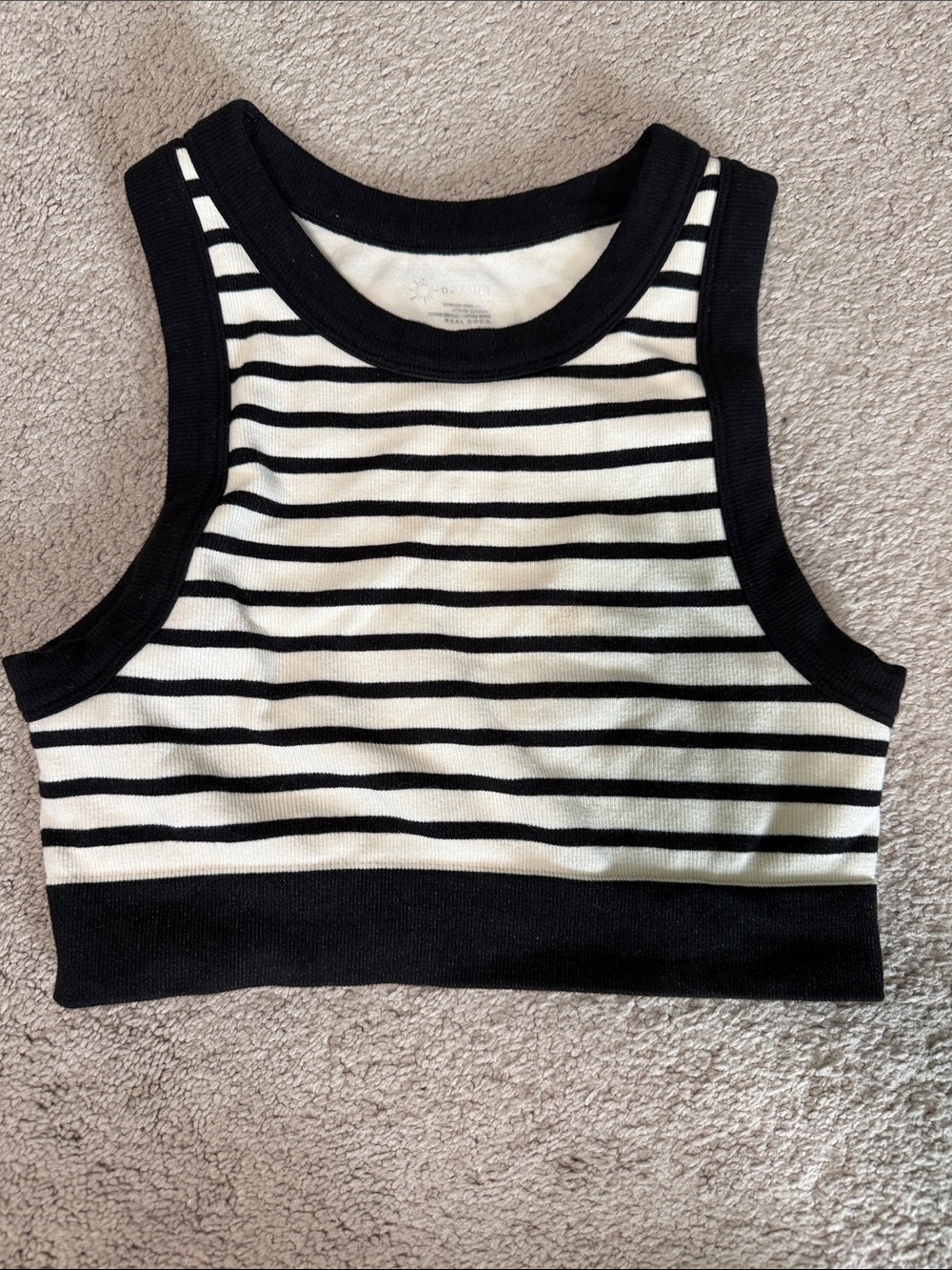 Aerie Offline Black & White Striped Cropped Tank